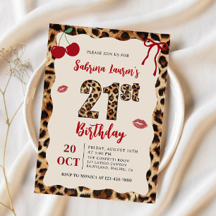 Invitation Anniversaire Guépard Léopard Cerise