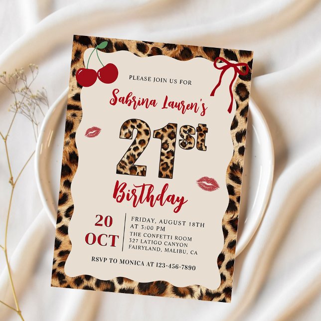 Invitation Anniversaire Guépard Léopard Cerise (Créateur téléchargé)
