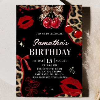 Invitation Anniversaire Guépard Léopard Coquette Cerise