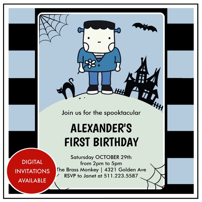 Invitation Anniversaire Halloween 1ère année garçon spéctacul (Halloween-1st-birthday-invitation-spooktacular-boy-1)