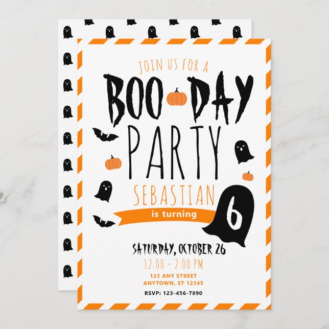 Invitation Anniversaire Halloween Boo-Day Fantômes et Chauves (Devant / Derrière)
