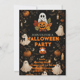 Invitation Anniversaire Halloween Citrouille et Fantômes Mign