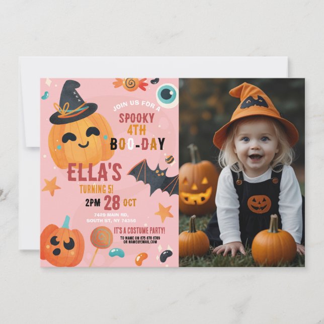 Invitation Anniversaire Halloween Citrouille Photo Party Enfa (Devant)