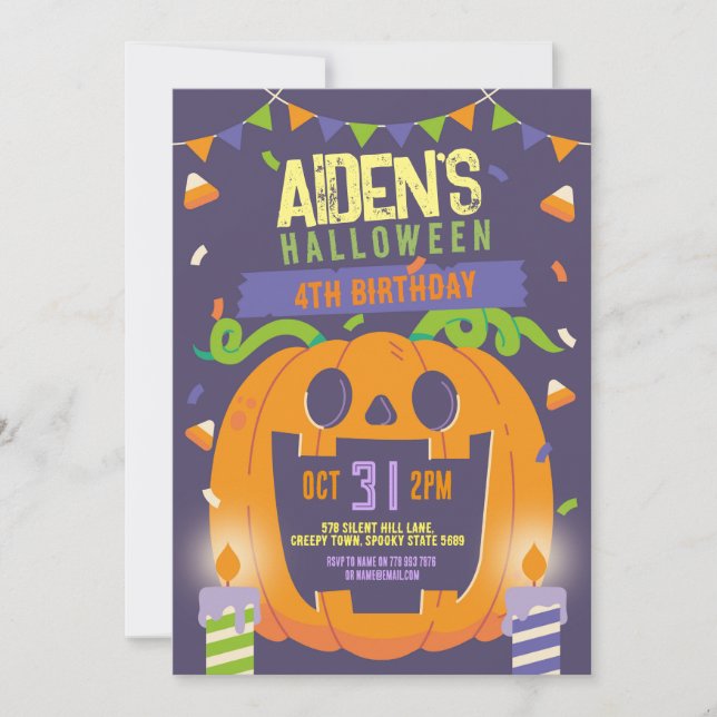 Invitation Anniversaire Halloween Enfants Fête Citrouille (Devant)