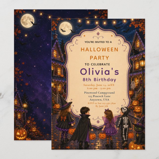 Invitation Anniversaire Halloween Trick‑or‑Treat (Devant / Derrière)