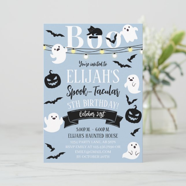 Invitation Anniversaire Haunted Blue Spook-Tacular (Debout devant)