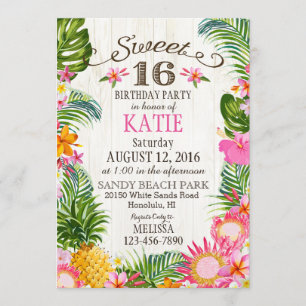 Invitation Anniversaire hawaïen de sweet sixteen de plage de