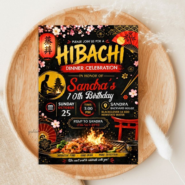 Invitation Anniversaire Hibachi Japonais - Thème Grillade (Japanese Hibachi Birthday - Grill Theme Invitation
)