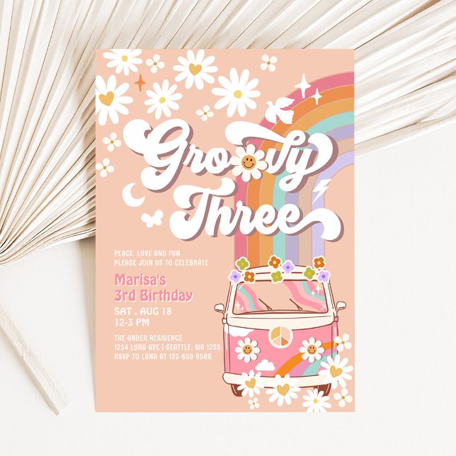 Invitation Anniversaire Hippie Groovy 3ème Fleur de Daisy Ros (Créateur téléchargé)