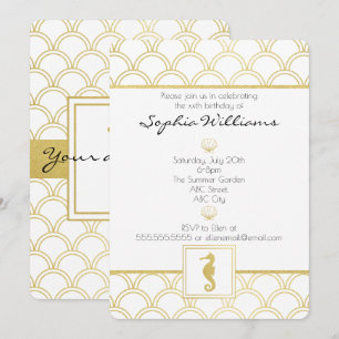 Invitation Anniversaire Hippocampe Paillettes Dorées Vague Oc