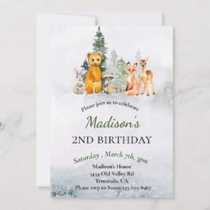 Invitation Anniversaire Hiver Bois Animaux Vacances