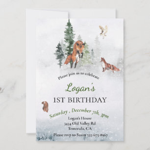 Invitation Anniversaire Hiver Vacances Vacances renard animal