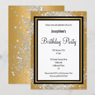 INVITATION ANNIVERSAIRE HOLOGRAPHIQUE NOIR DE L'ARGENT OR ÉLÉ