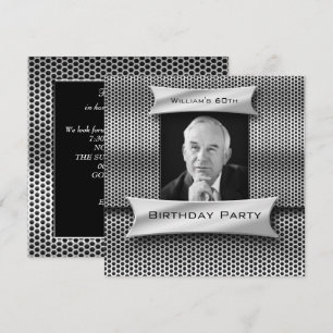 Invitation Anniversaire Homme 60 Ans Métal Argenté Noir