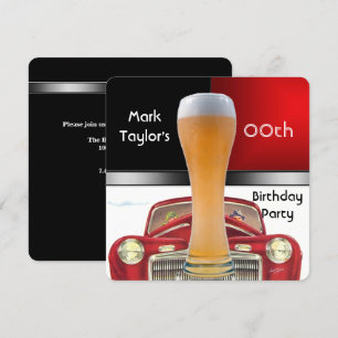 Invitation Anniversaire Homme Age Fête Rouge Bière Voiture An