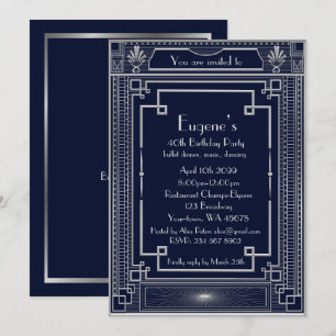 Invitation Anniversaire homme de fête, argent style Gatsby, m