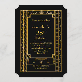 Invitation Anniversaire homme d'invitation, grand Gatsby, noi