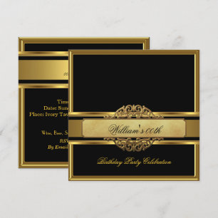 Invitation Anniversaire Homme Élégant Noir Or Fête d'annivers