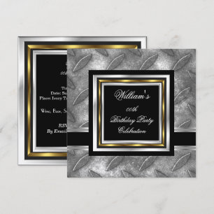 Invitation Anniversaire Homme Métal Noir Or Argent Élégant