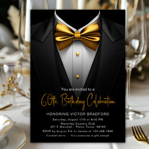 Invitation Anniversaire Homme Smoking Or Noir Tout