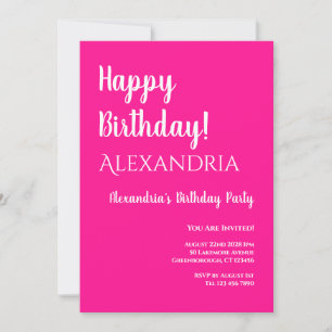 Invitation Anniversaire Hot rose White Typographie Joyeux ann