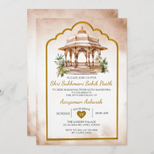 Invitation Anniversaire indien hindou d'or Sukhmani Sahib Paa