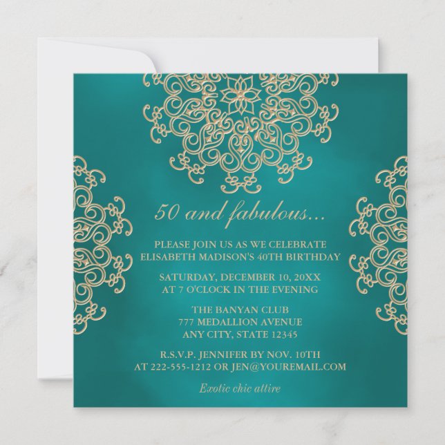 INVITATION ANNIVERSAIRE INSPIRÉ DE L'INDIEN TURQUOISE ET DE L (Devant)