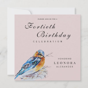 Invitation Anniversaire Jalonnement Élégant Oiseau Bleu Aquar