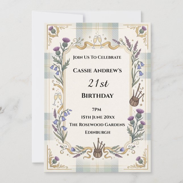 Invitation Anniversaire Jalons Fleur Bleu Vert (Devant)