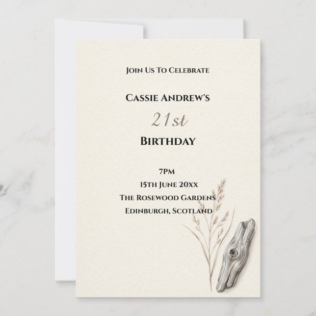 Invitation Anniversaire Jalons Plume Beige (Devant)