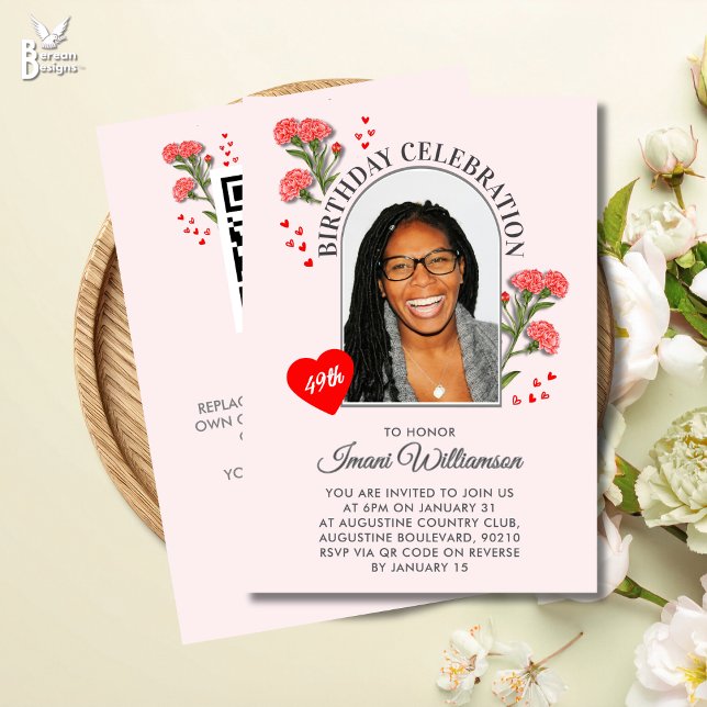 Invitation anniversaire JANUARY Fleur élégante TOU (JANUARY birth month flower birthday invitation with customizable photo and text)