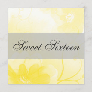 Invitation Anniversaire jaune et gris chic de sweet sixteen