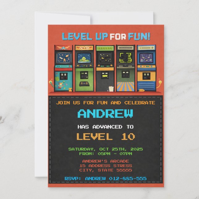 Invitation Anniversaire Jeu Vidéo Arcade Personnalisé (Devant)