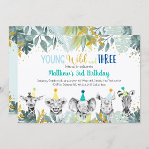 Invitation Anniversaire Jeune Sauvage Et Trois Parties Bleu A
