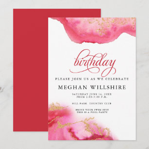Invitation Anniversaire Juillet Ruby Watercolor Geode