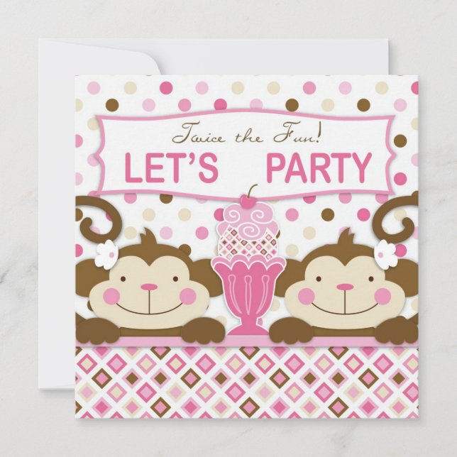 Invitation Anniversaire jumel de parfait de singes et de (Devant)