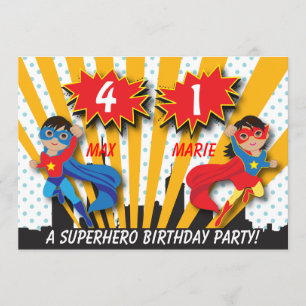 Invitation Anniversaire jumel de super héros de fille de