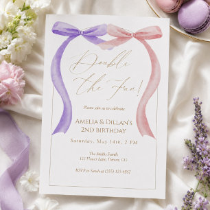 Invitation anniversaire jumelles arc-en-ciel rose
