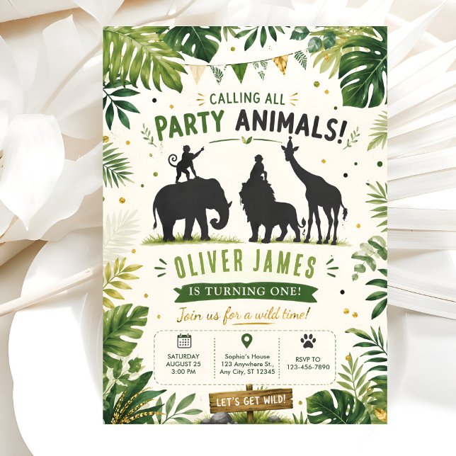 Invitation Anniversaire Jungle Wild One (Créateur téléchargé)