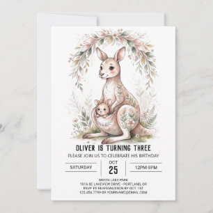 Invitation Anniversaire Kangourou Floral Rose