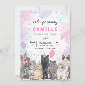 Invitation Anniversaire Kitten Let's Pawty