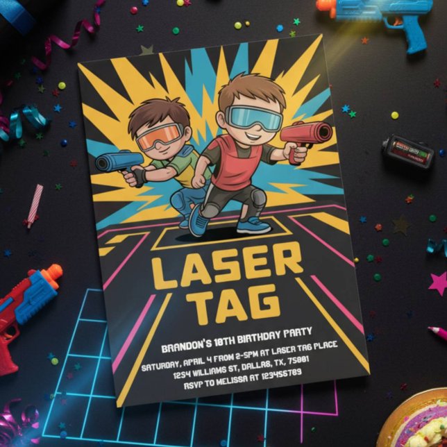 Invitation Anniversaire Laser Tag néon noir cool (Créateur téléchargé)
