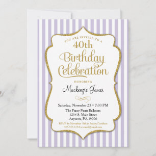 Invitation Anniversaire Lavender Lilac Gold Adulte