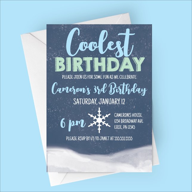 Invitation Anniversaire le plus frais Flocon de neige hiver F (Coolest Birthday Snowflake Winter Modern Birthday Party Invitation)