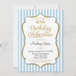 Invitation Anniversaire Léger Bleu Or Adulte Ado