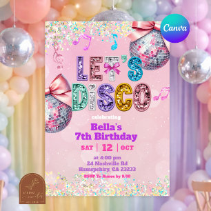 Invitation Anniversaire Let's Disco Paillettes Sequins Roses