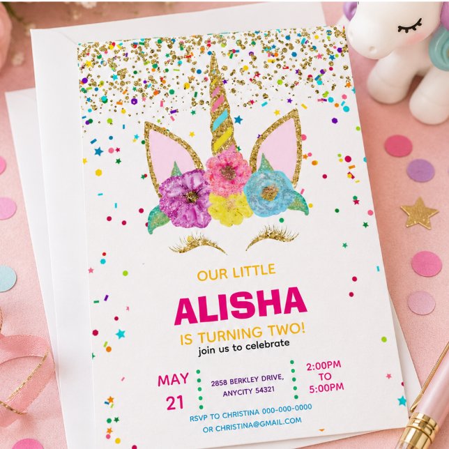 Invitation Anniversaire Licorne 1er Anniversaire (Unicorn Birthday 1st Birthday Party Invitation)