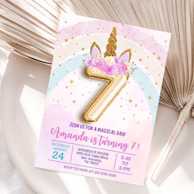 Invitation anniversaire licorne 7 ans, Septième mo (Créateur téléchargé)