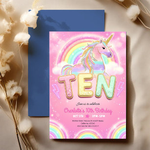 Invitation Anniversaire Licorne Arc-en-ciel 10 ans