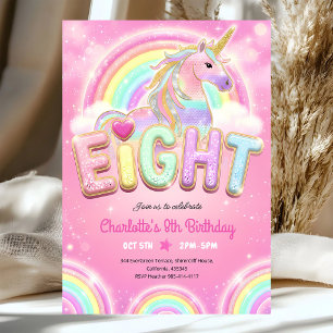 Invitation Anniversaire Licorne Arc-en-ciel 8 ans